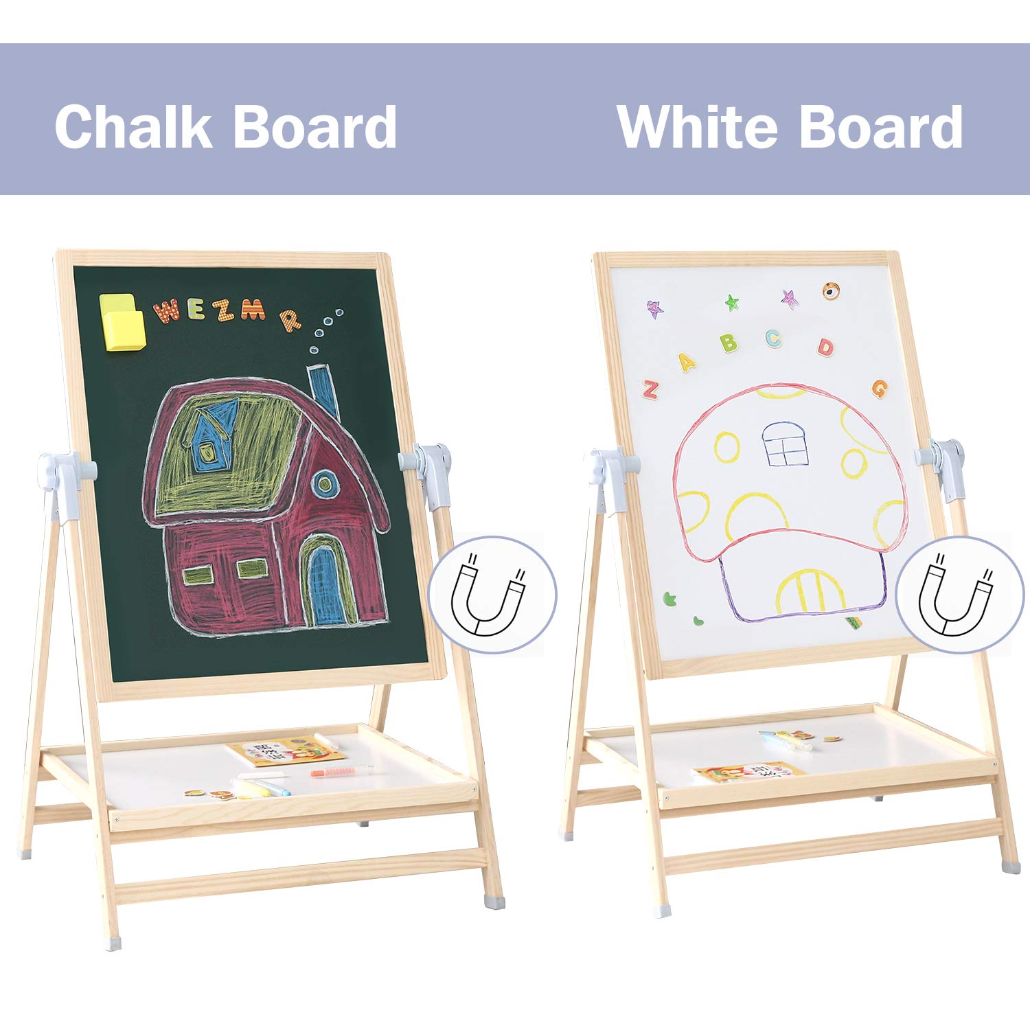 QZMTOY adjustable-height easel in action for a growing child