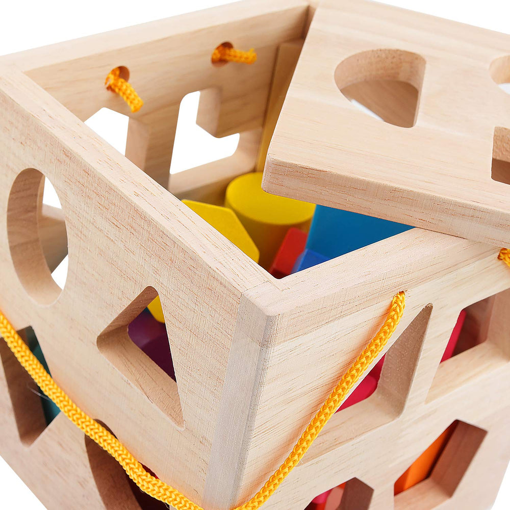 QZMTOY Handcrafted wooden cube with smooth finish and durable construction.