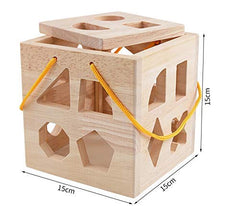 QZMTOY Shape sorter lid and carrying strap support easy storage.