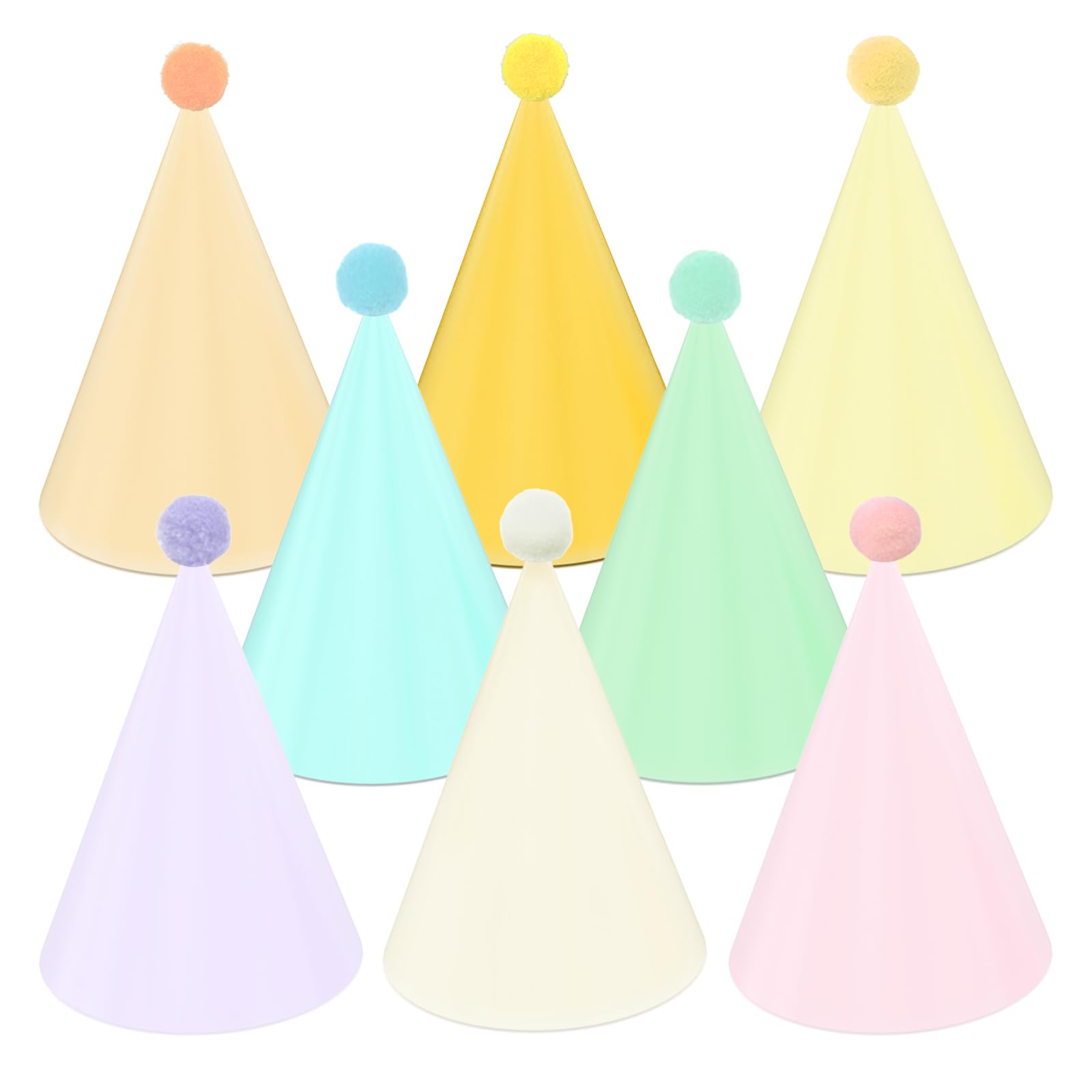 QZV pastel birthday hats in assembly view, sturdy and reusable party accents.