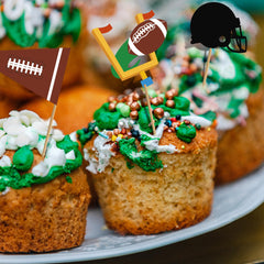 QZYL football party decor helps create a cohesive sports-themed dessert table.