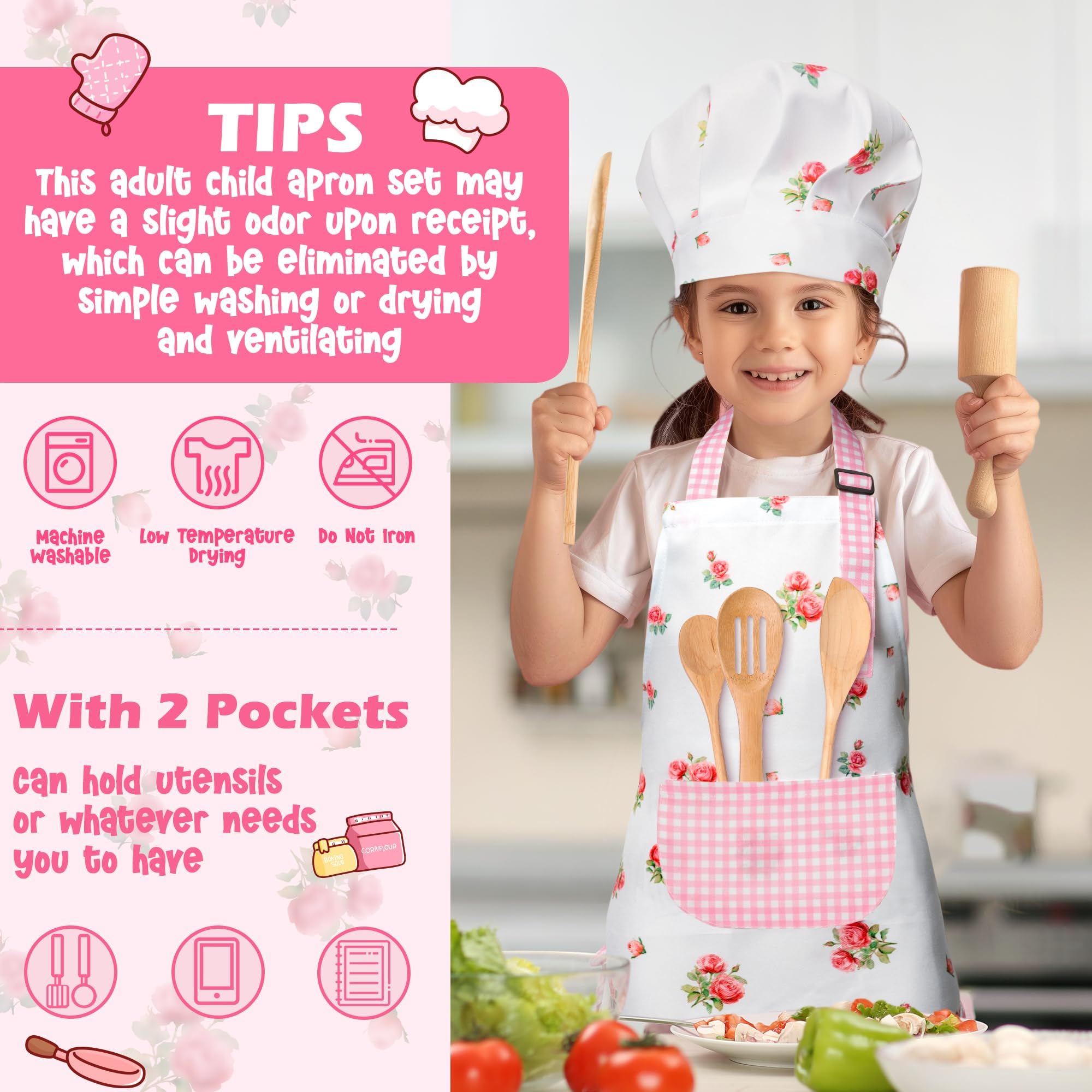 Adjustable neck strap keeps the apron comfortable for ages 3-6.