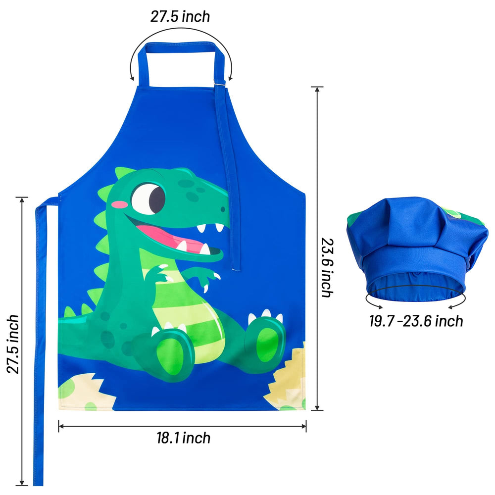 R HORSE dinosaur-pattern apron closeup highlighting colorfast, durable polyester for daily use.
