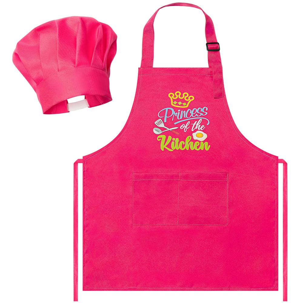 R HORSE kid apron and chef hat set rose red front view for playful cooking