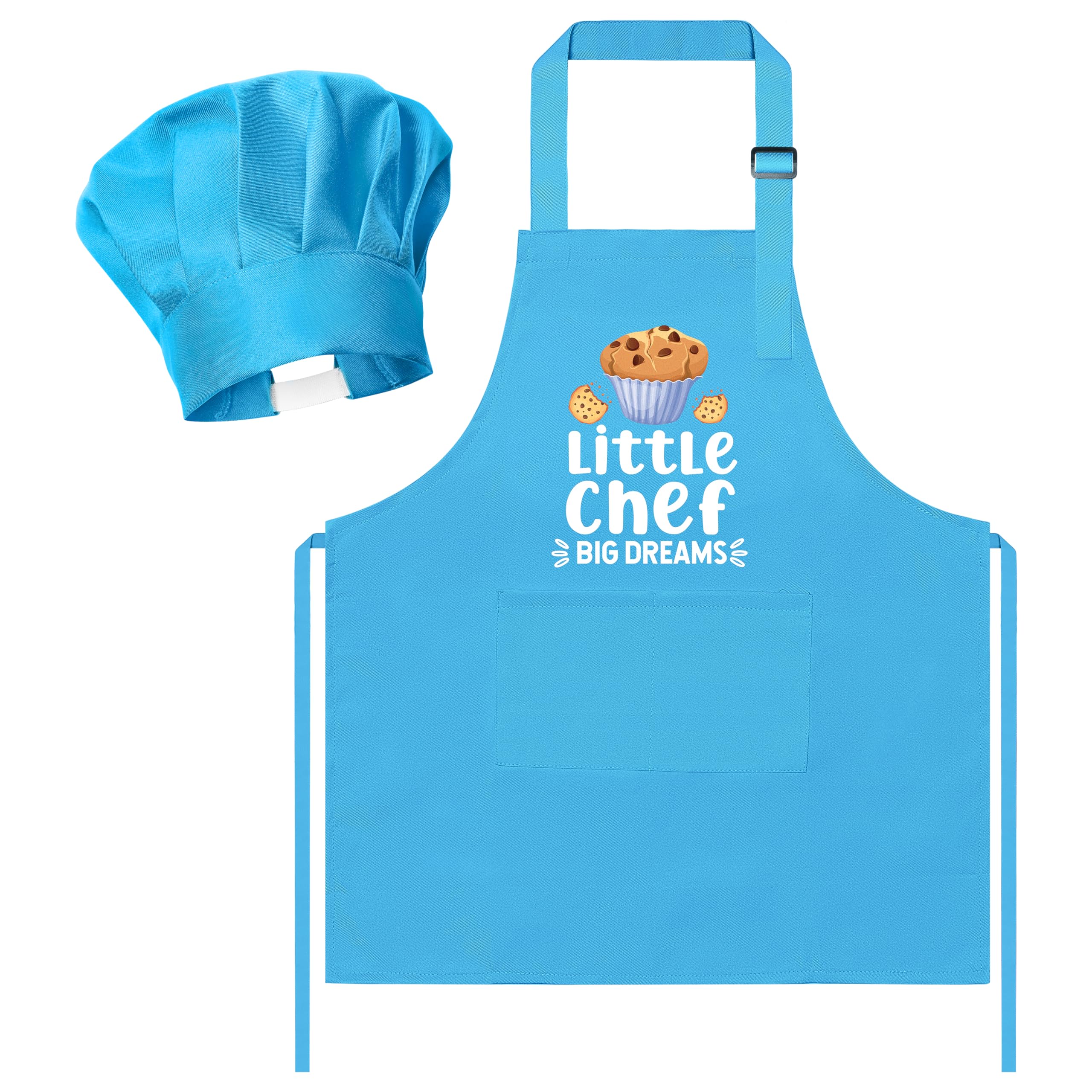 R HORSE kid apron blue with pockets for convenient utensil storage during pretend cooking