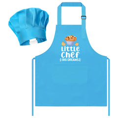 R HORSE kid apron blue with pockets for convenient utensil storage during pretend cooking