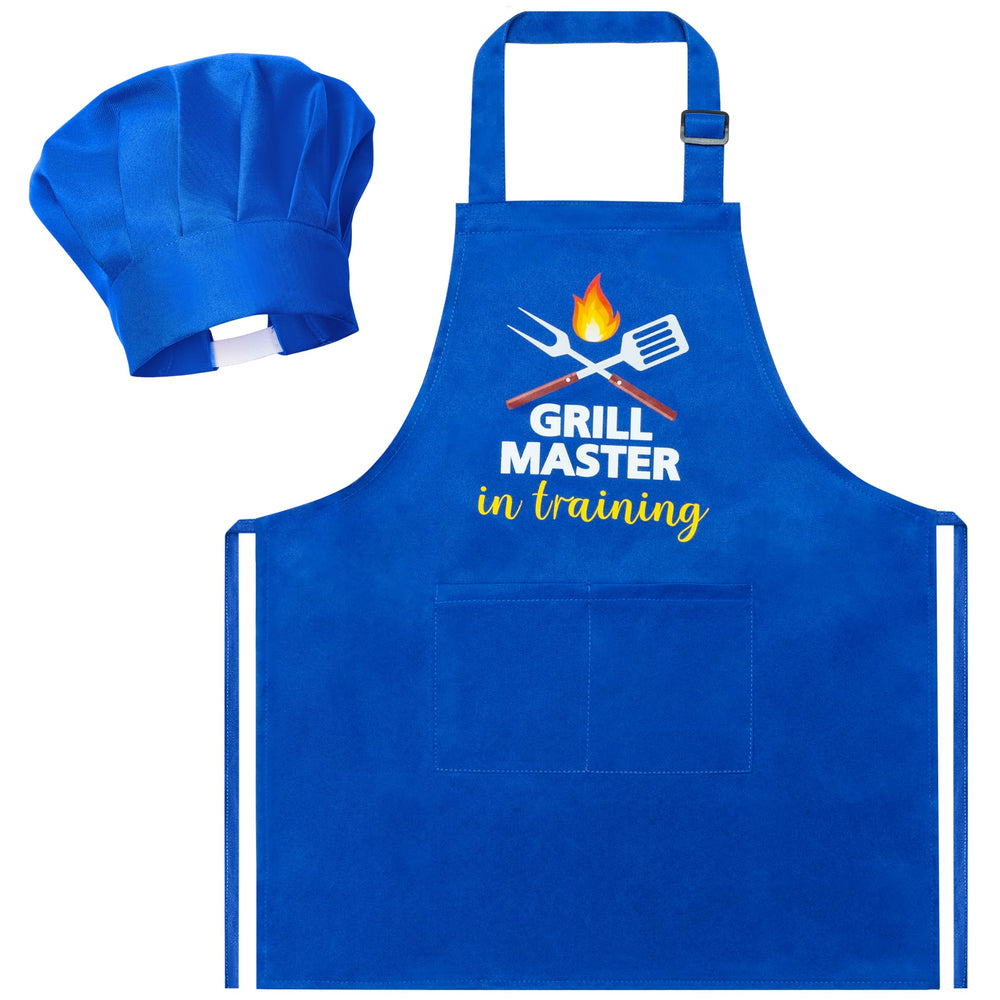R HORSE kid apron with dark blue patterns for mess-free cooking.