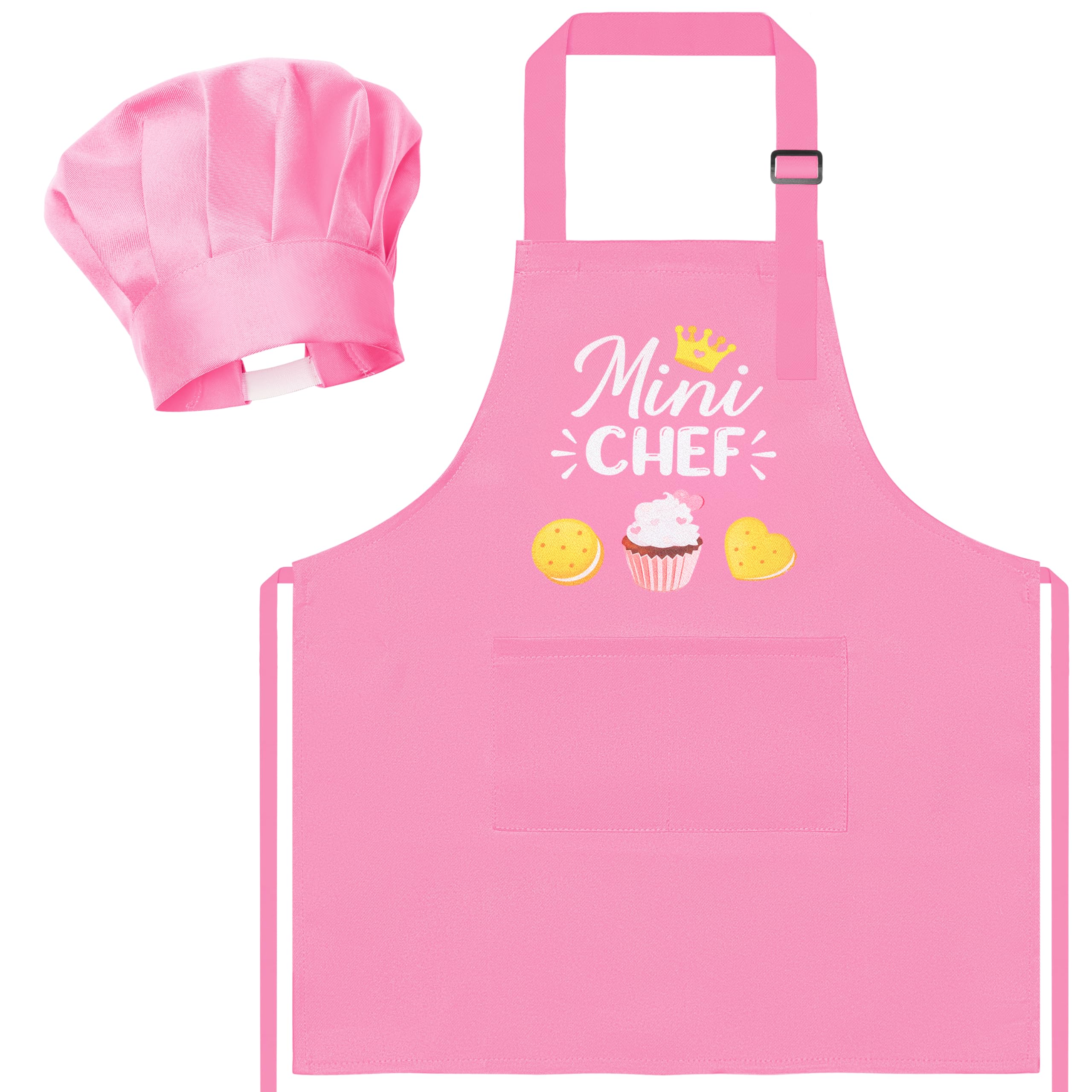 R HORSE kid apron and chef hat set laid flat in light pink for kitchen play