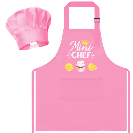 R HORSE kid apron and chef hat set laid flat in light pink for kitchen play