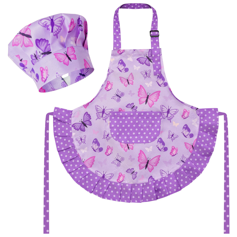 R HORSE kid apron with purple butterfly pattern for creative cooking