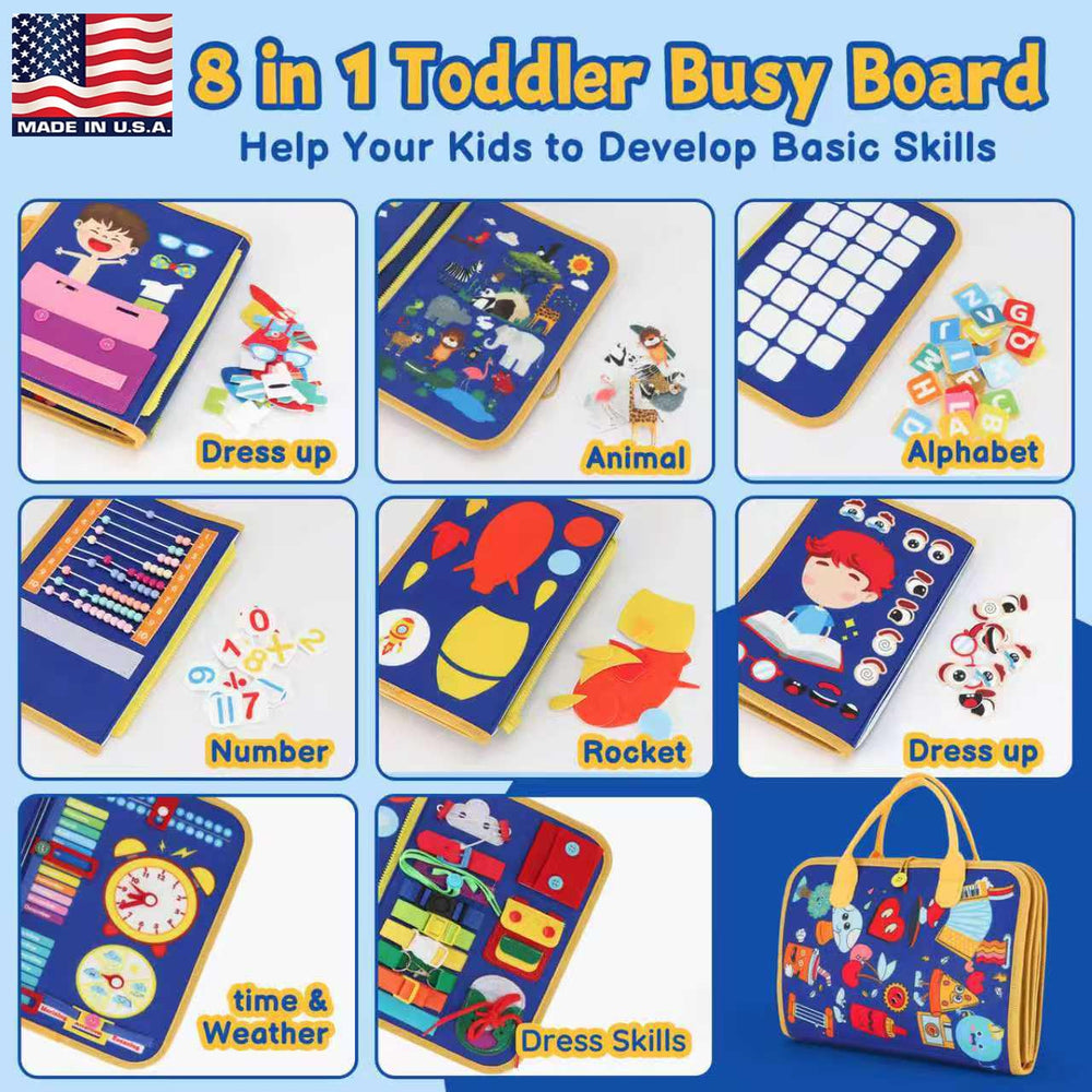 R RUCKERCO Busy Book button activity promotes hand-eye coordination on trips