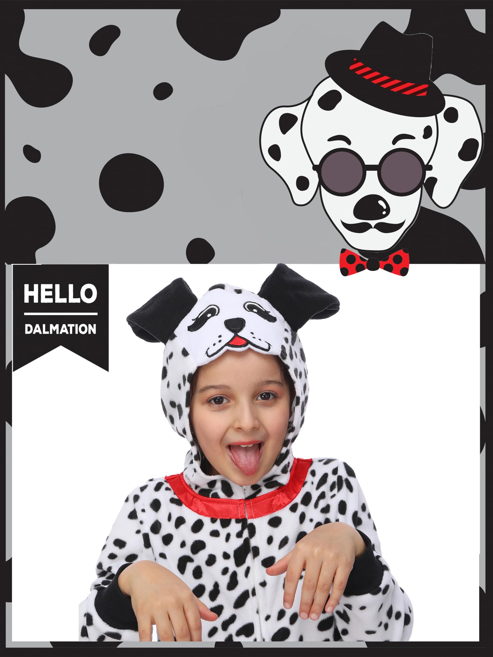 Rabtero Dalmatian Costume front zip for easy dressing and quick changes