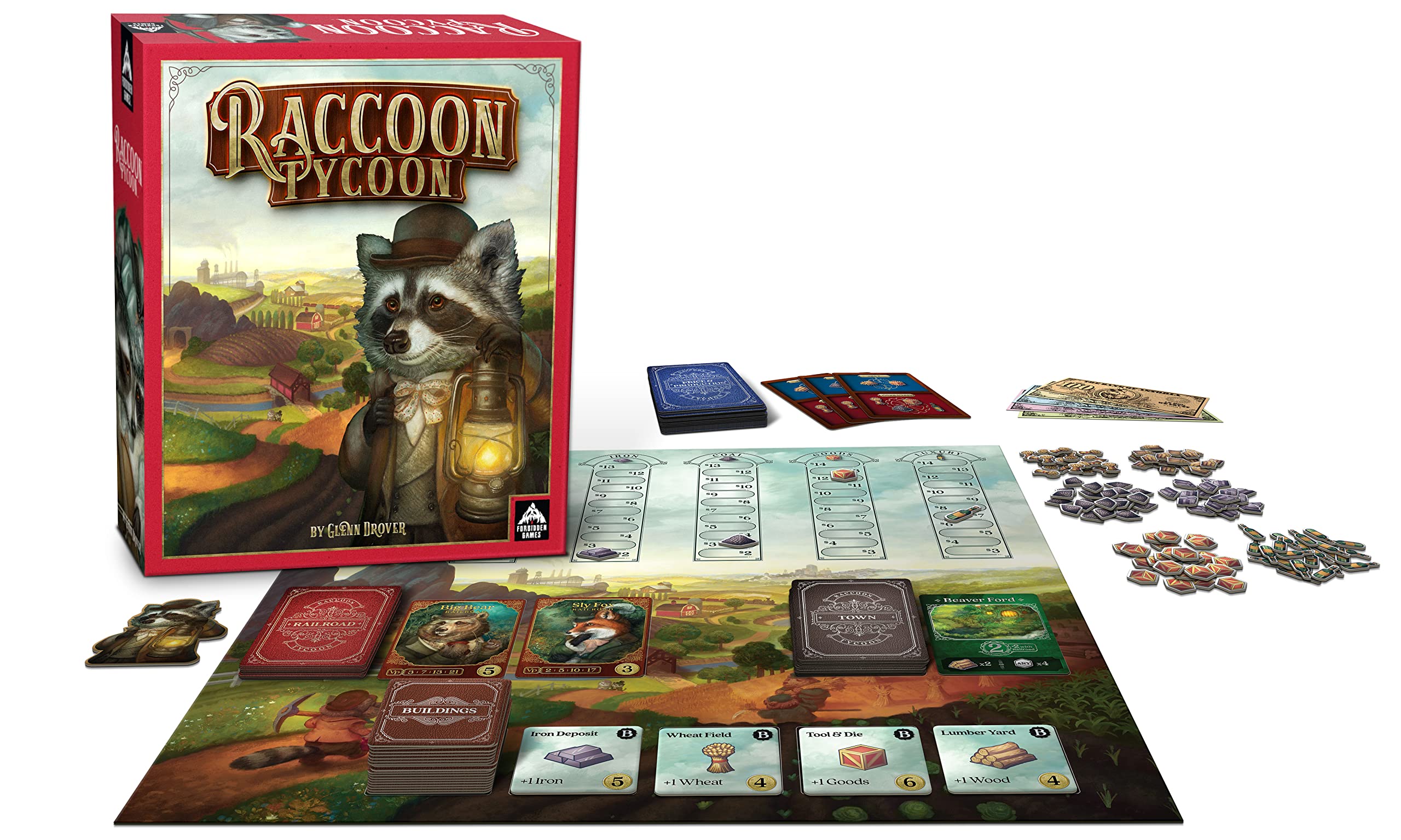 Raccoon Tycoon gameboard with deluxe artwork for immersive play.