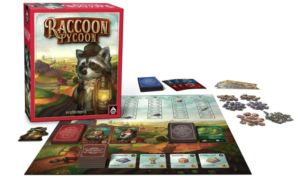 Raccoon Tycoon gameboard with deluxe artwork for immersive play.