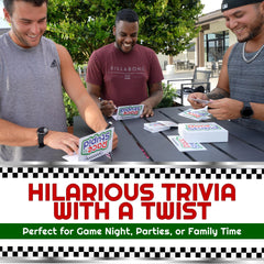 Race to Stupid trivia cards spread on a table for quick rounds.