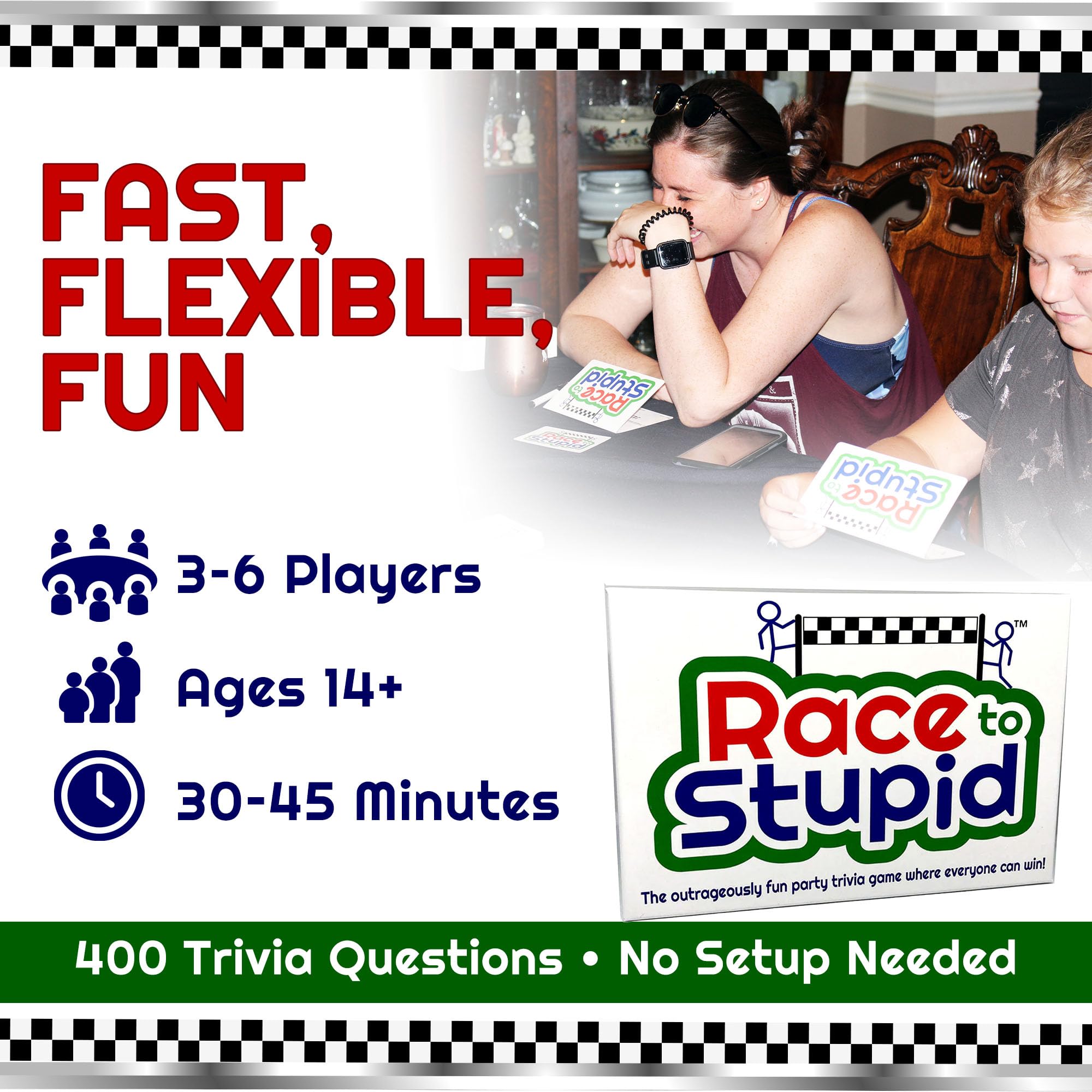 Race to Stupid dry erase markers beside reusable cards for easy play.