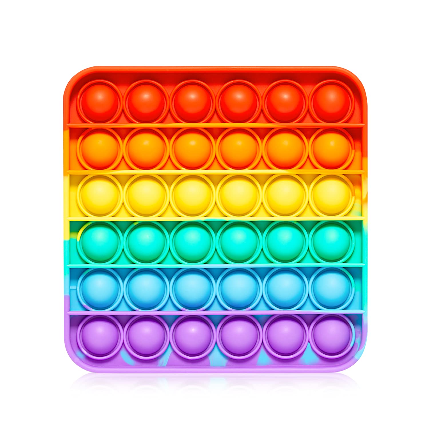 RadBizz Push Pop Rainbow Square close-up: rainbow bubbles offer stress relief and focus