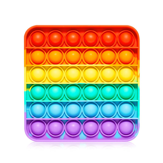 RadBizz Push Pop Rainbow Square close-up: rainbow bubbles offer stress relief and focus