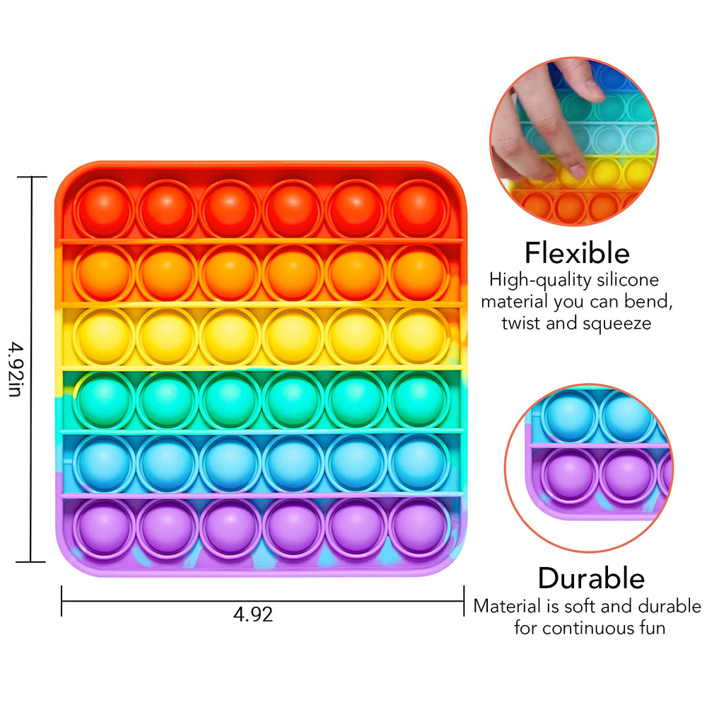 RadBizz Push Pop Rainbow Square in-hand demonstrates portable sensory tool for busy days