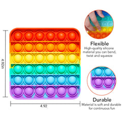 RadBizz Push Pop Rainbow Square in-hand demonstrates portable sensory tool for busy days
