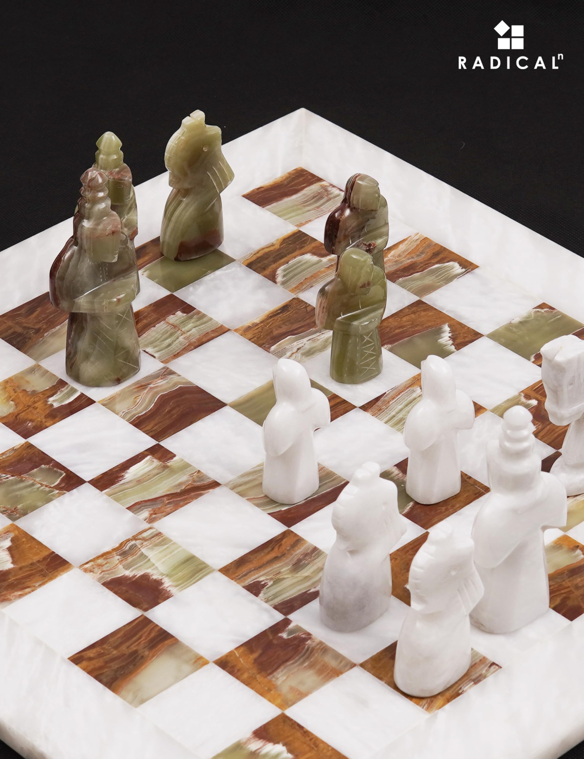 Close-up of marble textures on Radicaln chess board showing natural veining