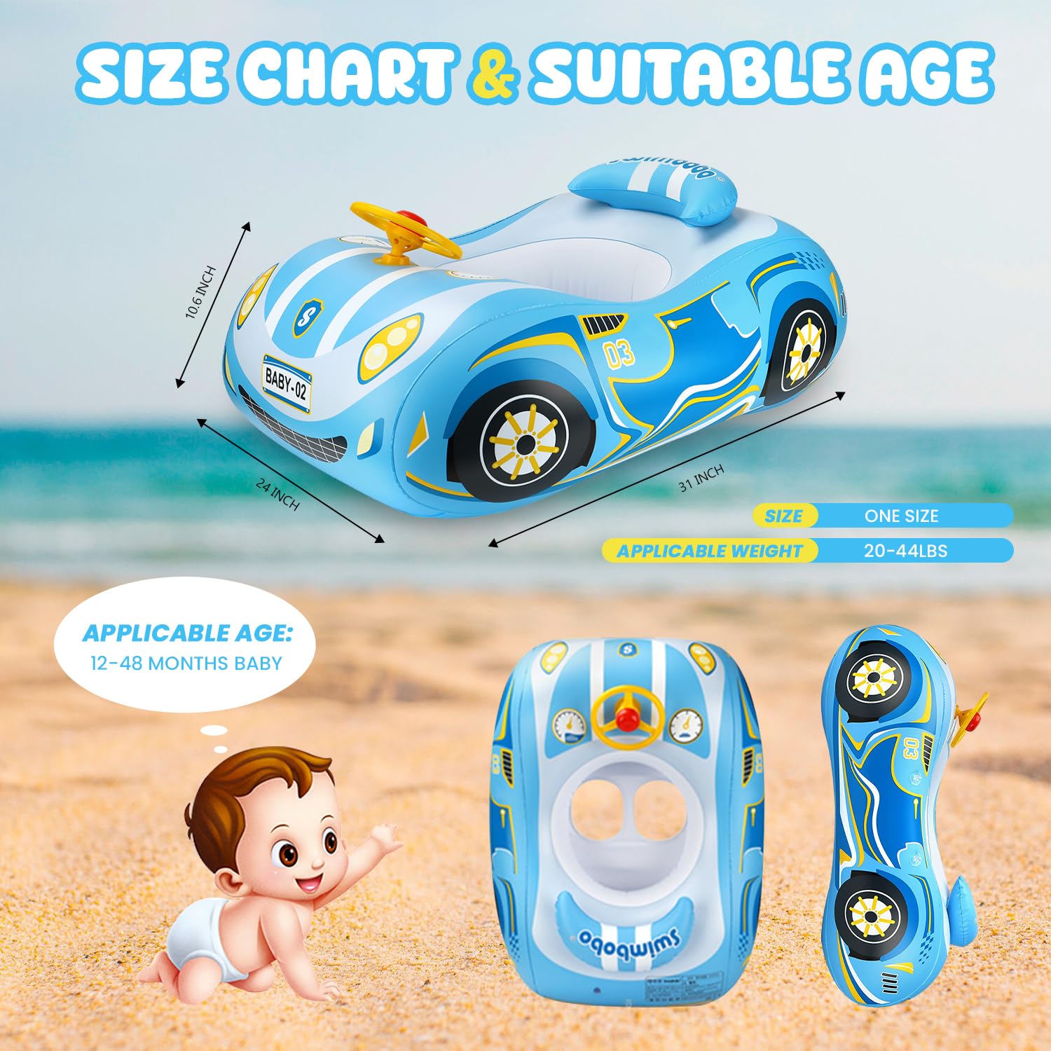 RADSHSP baby float car features a steering wheel for interaction