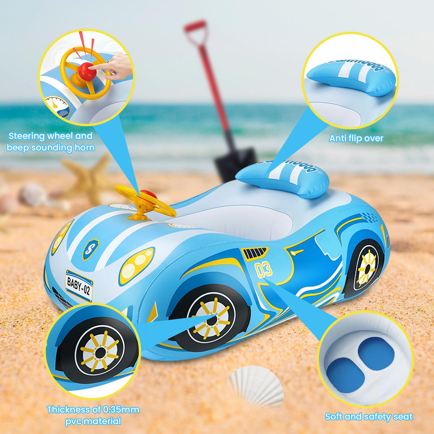 RADSHSP infant pool float made with heavy-duty PVC for durability