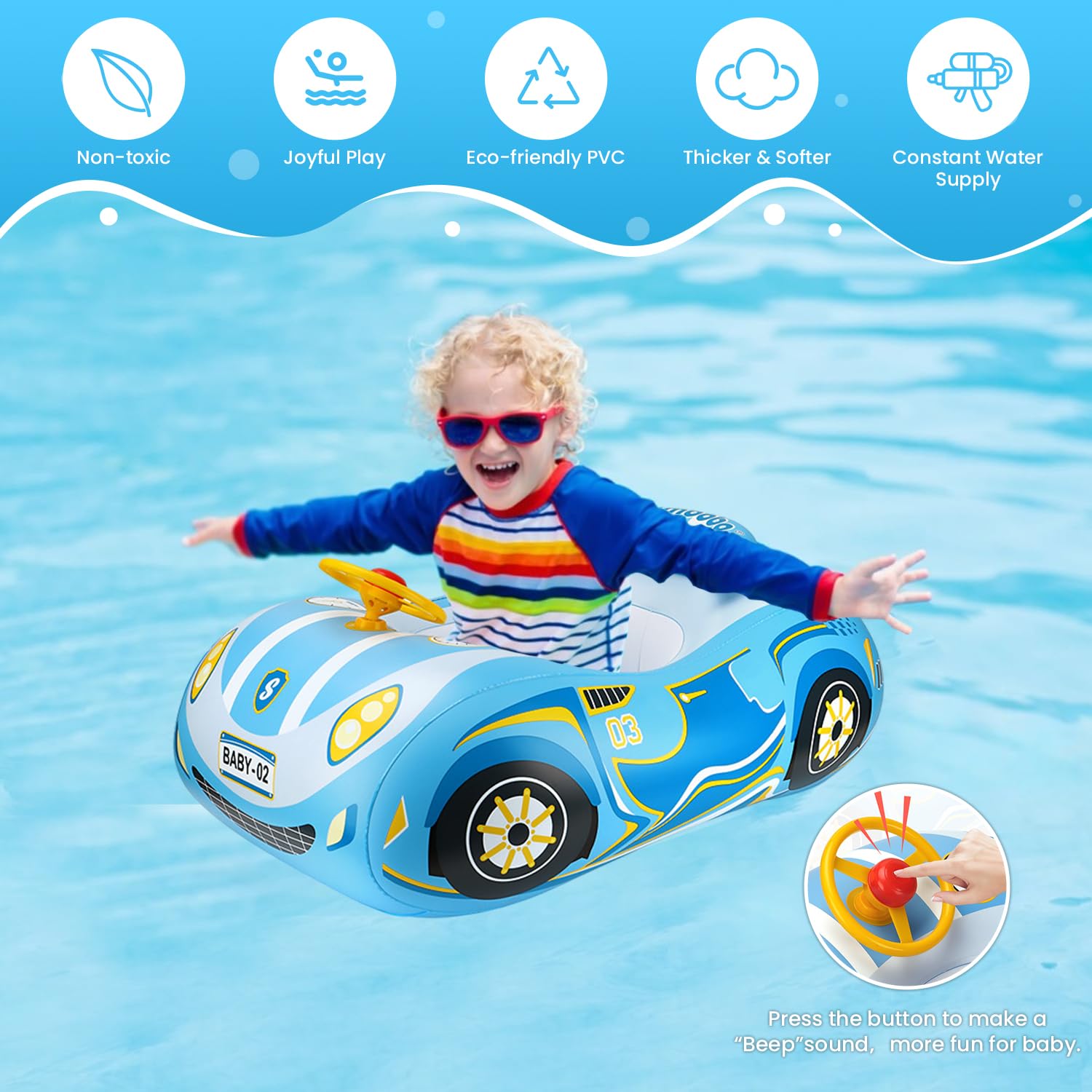 RADSHSP toddler swim float with deep seat and back support