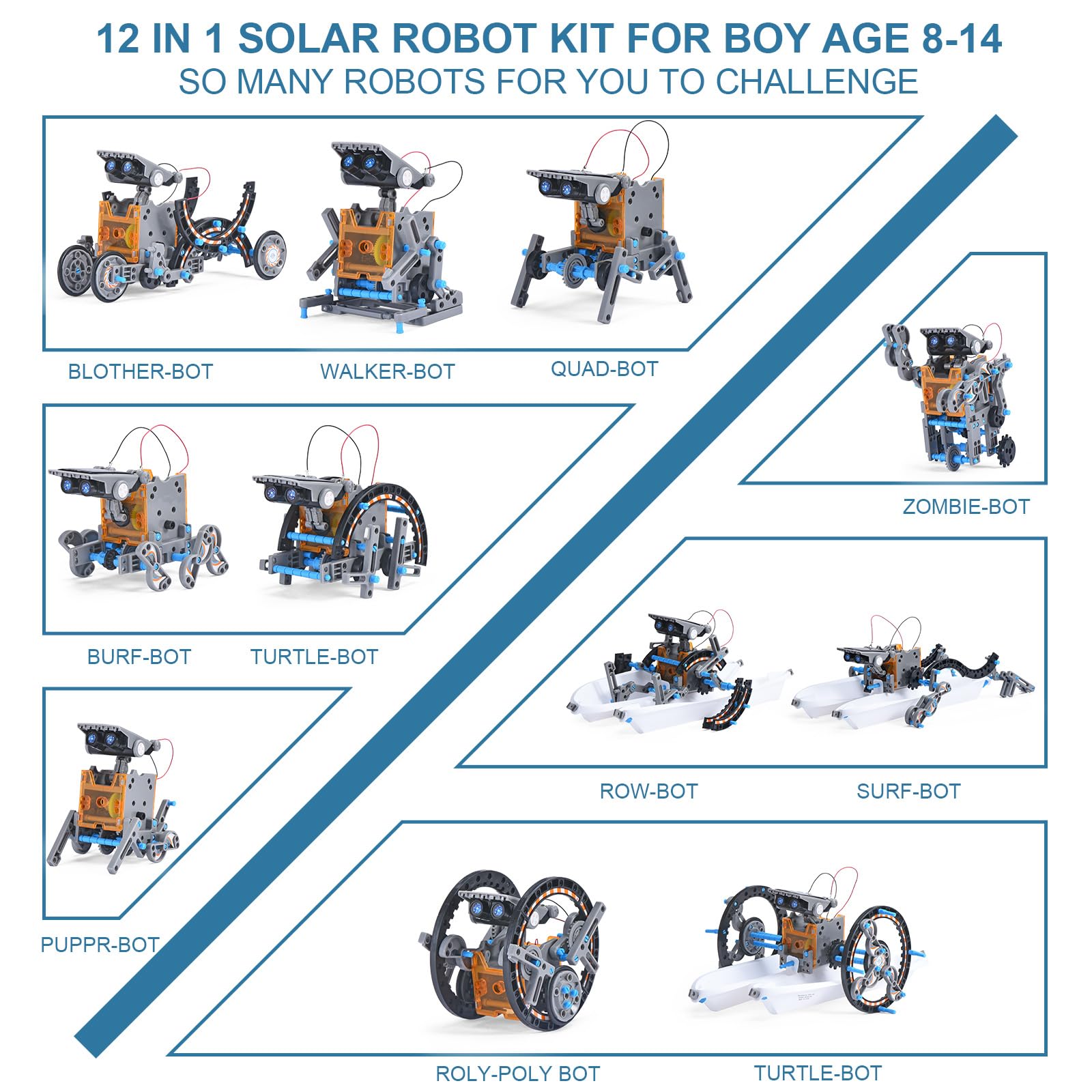 RAESOOT solar-powered robot models showing walking action