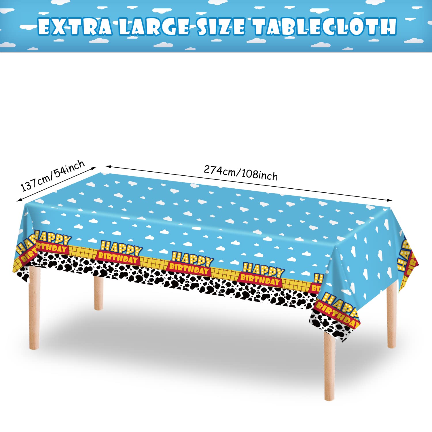 Ragnhild cloud-and-cow pattern, waterproof table cover keeps tables tidy during celebrations.