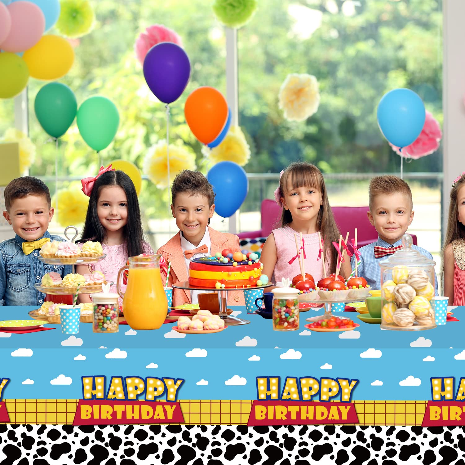 Ragnhild birthday-sign tablecloth, friendly design enhances kid-friendly decor and photos.