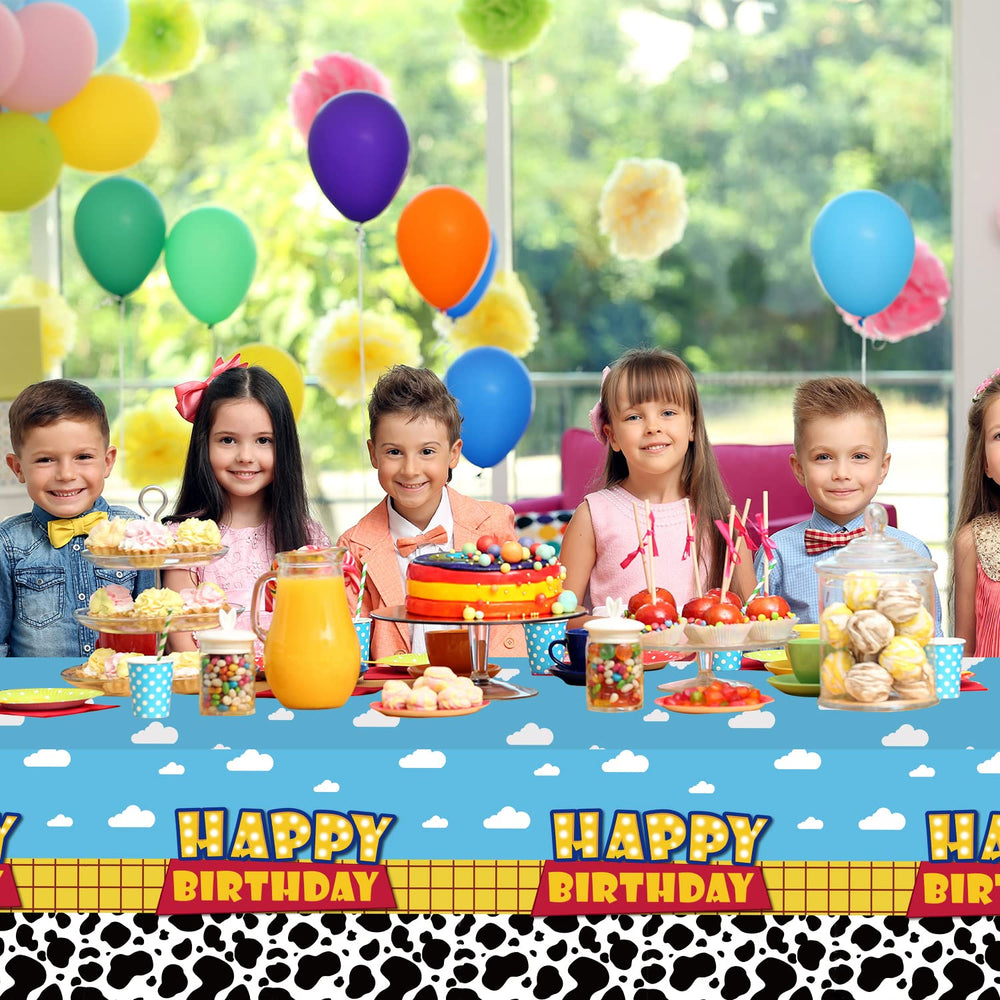 Ragnhild birthday-sign tablecloth, friendly design enhances kid-friendly decor and photos.