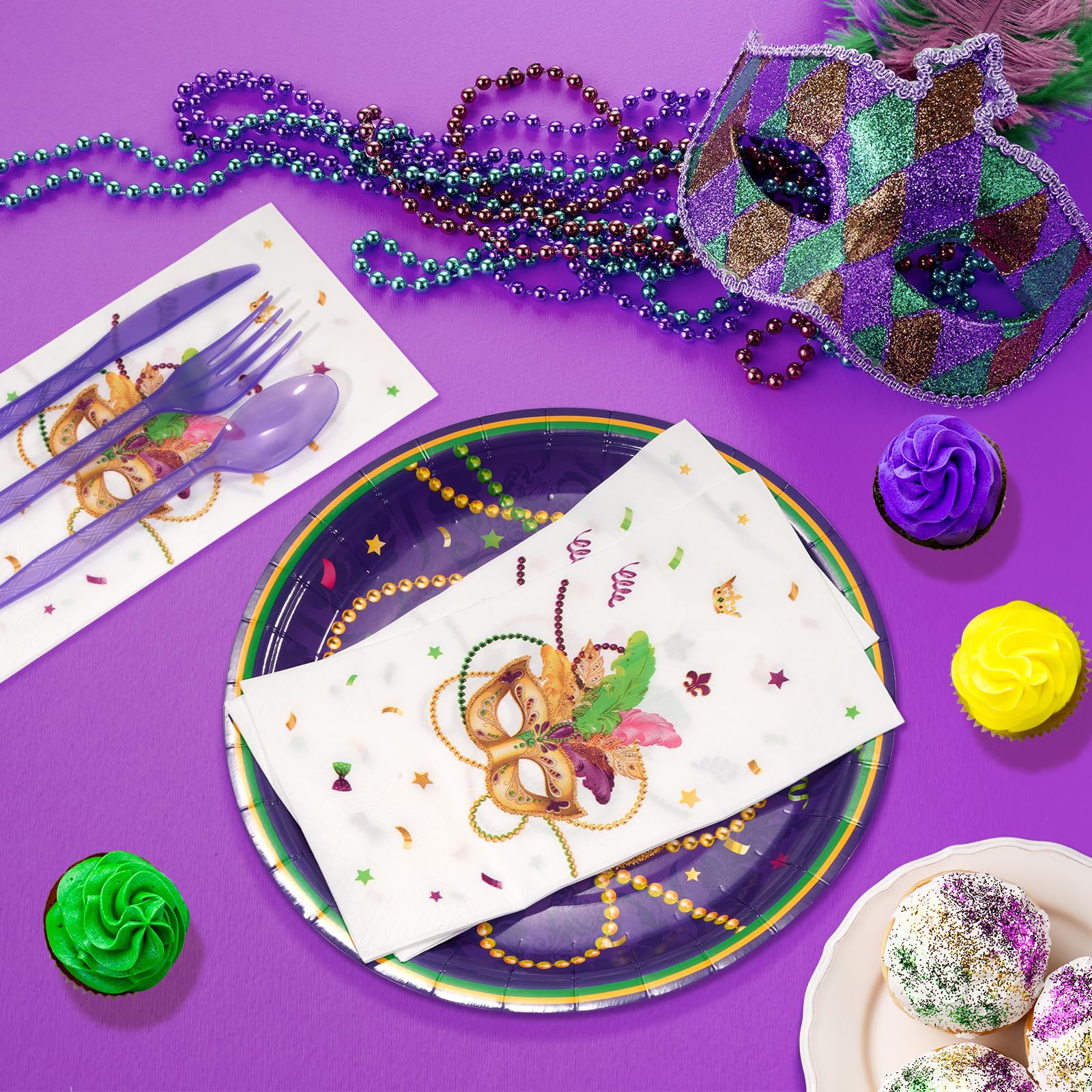 Ragnhild purple-gold theme napkins brighten party tabletops