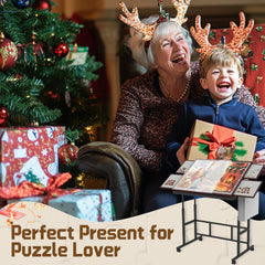 RAGOZONERY Jigsaw Table coffee finish complements any workspace.