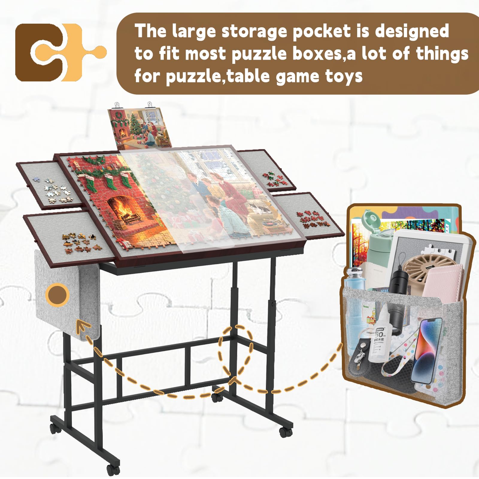 RAGOZONERY Jigsaw Table height adjustment helps you find a comfortable setup.