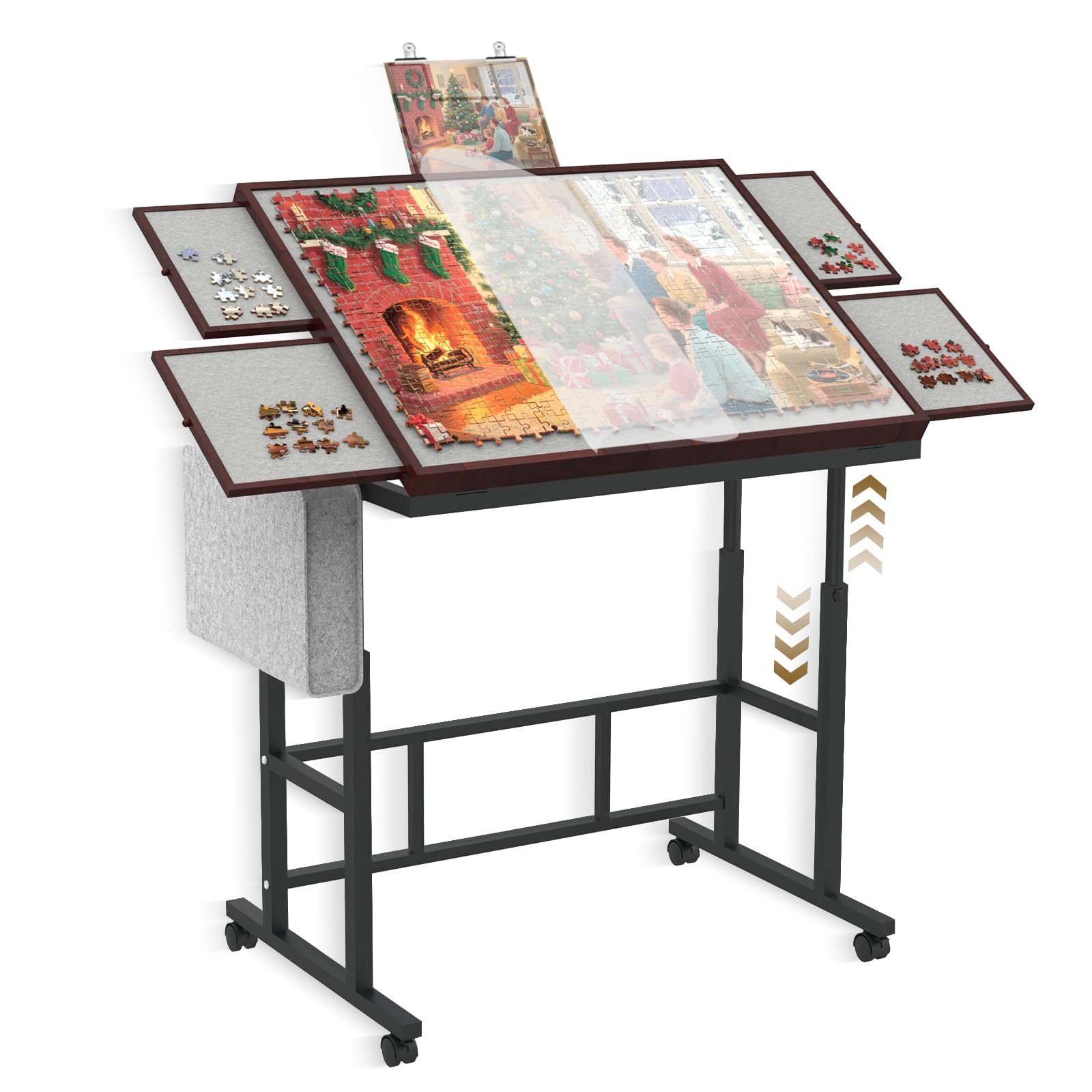 RAGOZONERY Jigsaw Table side pocket keeps essentials within reach during long puzzle sessions.