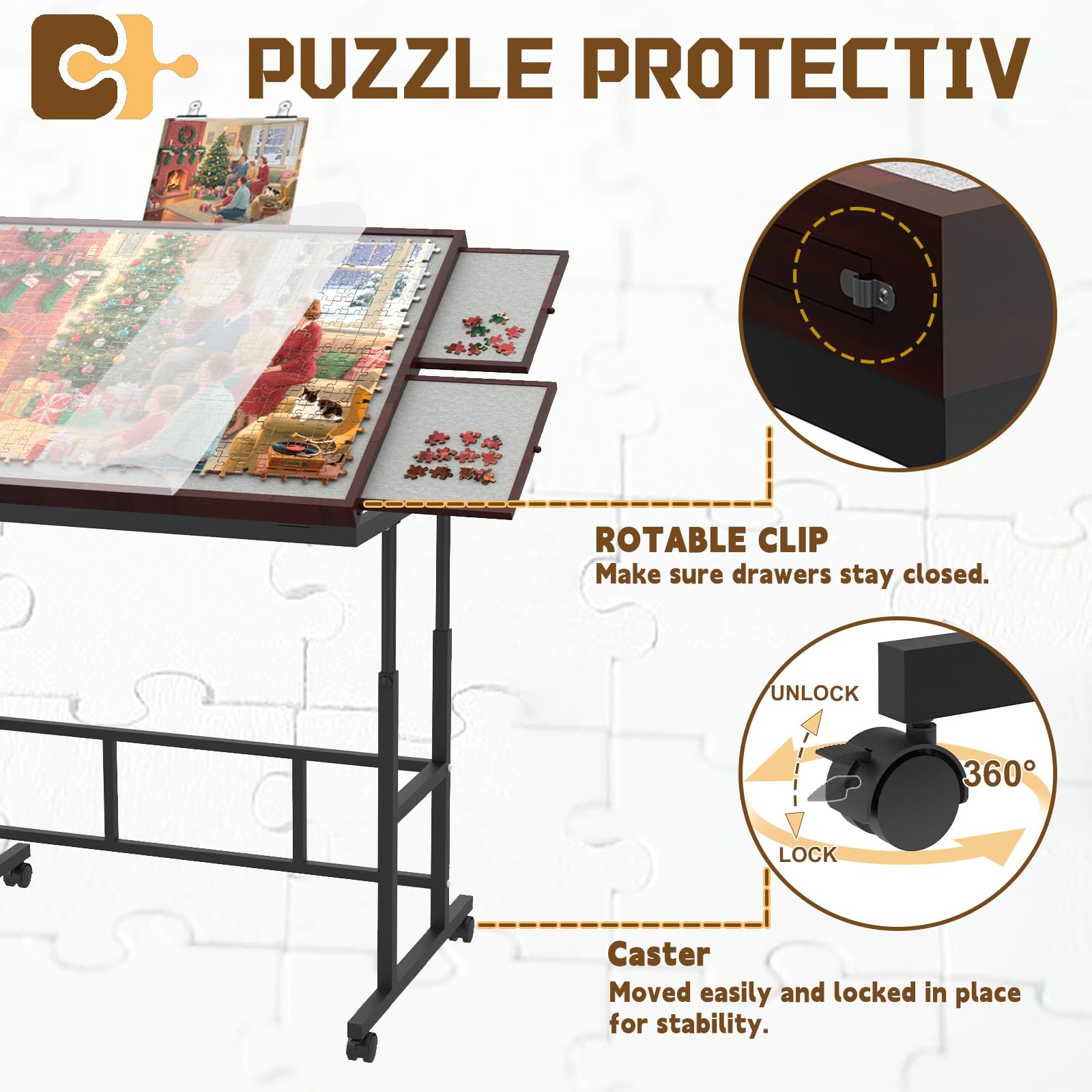 RAGOZONERY Jigsaw Table transparent cover protects progress from dust and pets.