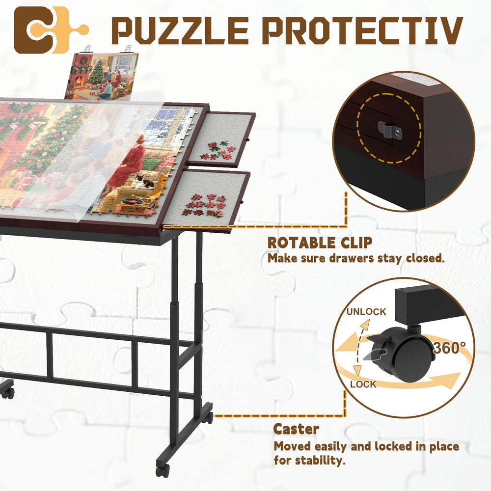 RAGOZONERY Jigsaw Table transparent cover protects progress from dust and pets.