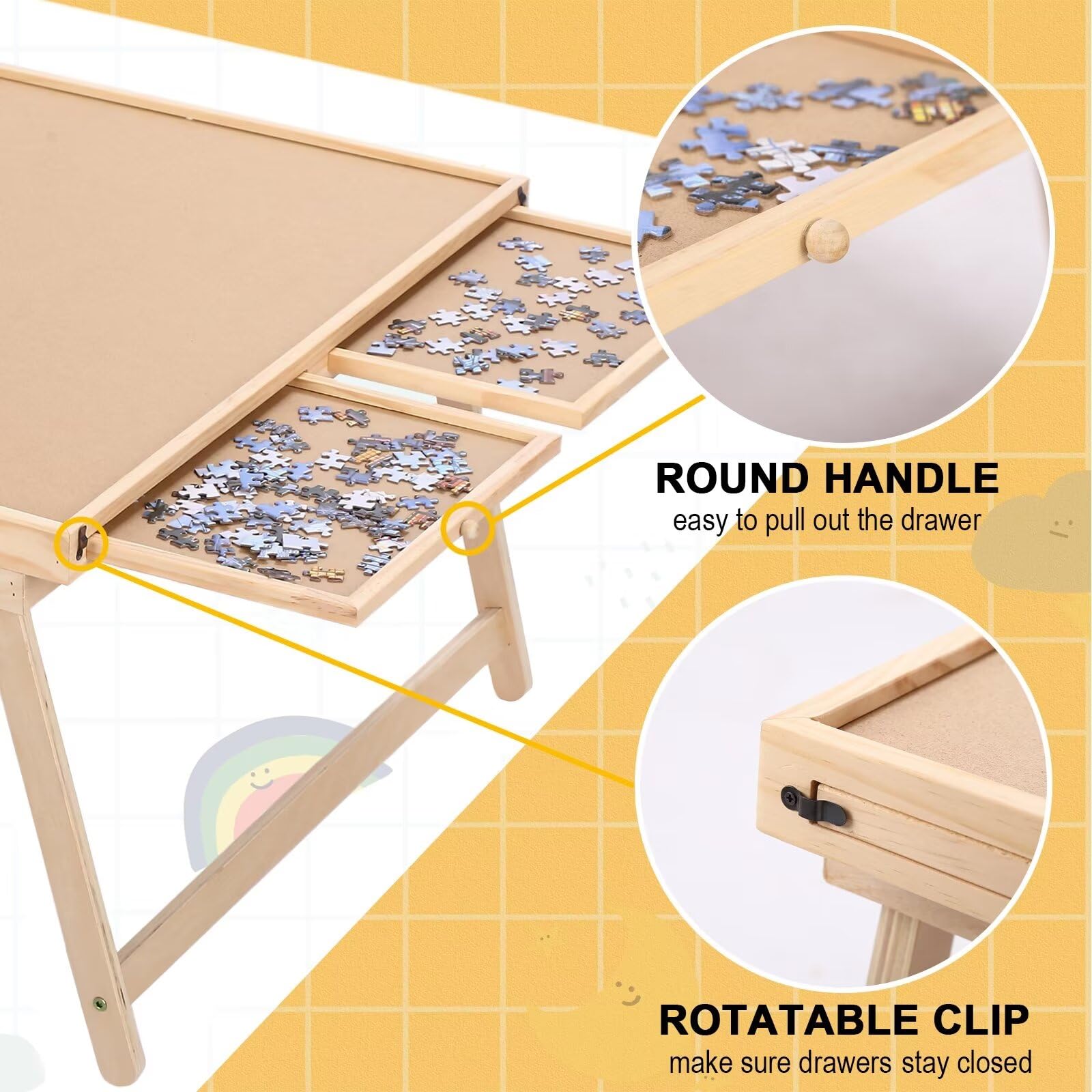 RAGOZONERY puzzle board drawers with metal clips keep pieces organized