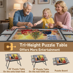 RAGOZONERY Puzzle Table 28-inch height with drawers for couch puzzling.