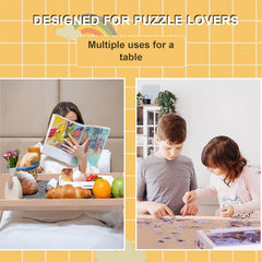RAGOZONERY puzzle table almond finish complements any room decor.