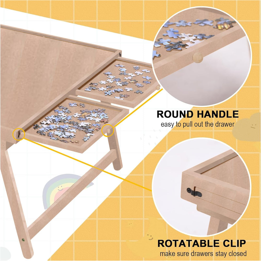 RAGOZONERY puzzle table four drawers keep pieces organized during assembly.
