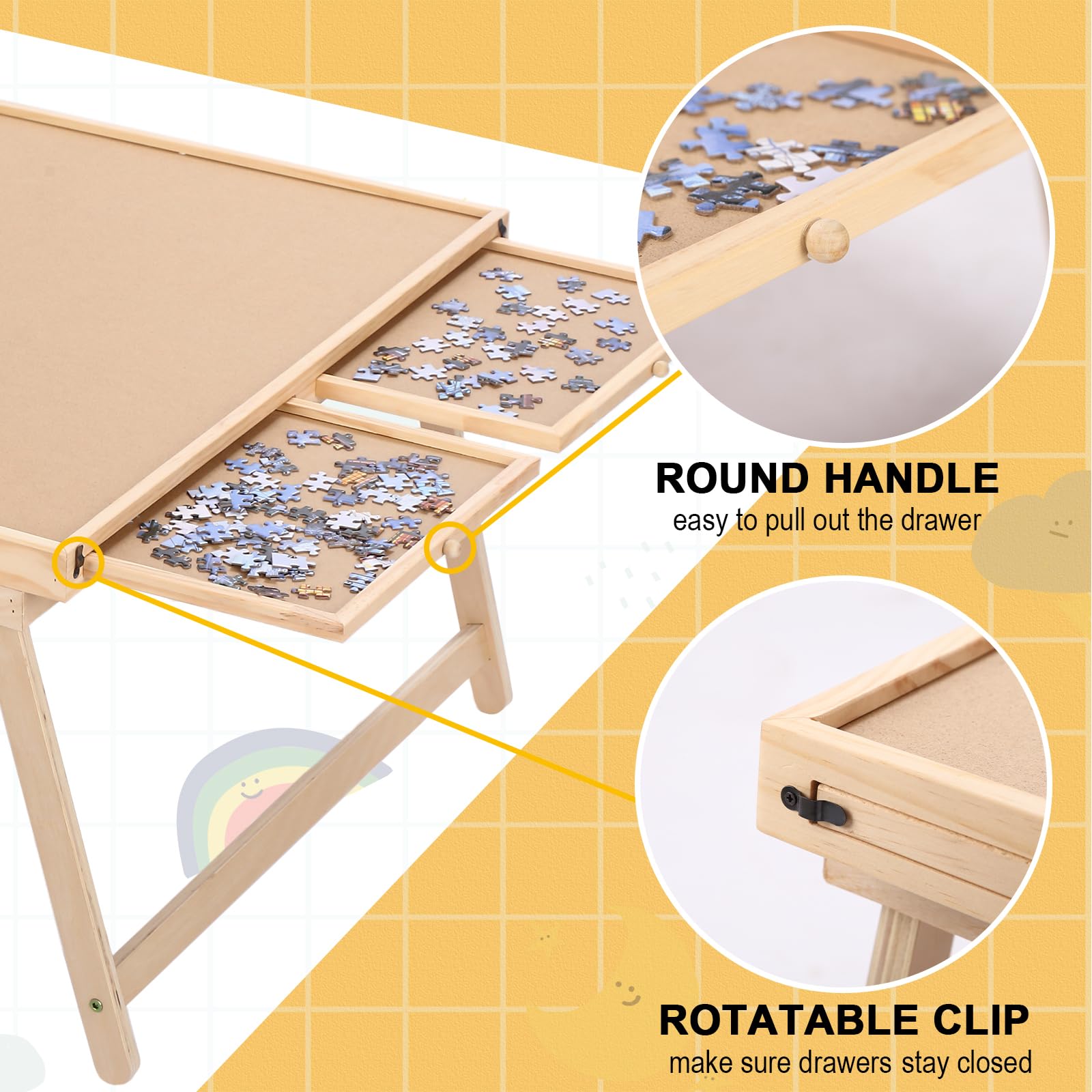 Ragozonery Yacona Puzzle Board drawer closeup with metal clips