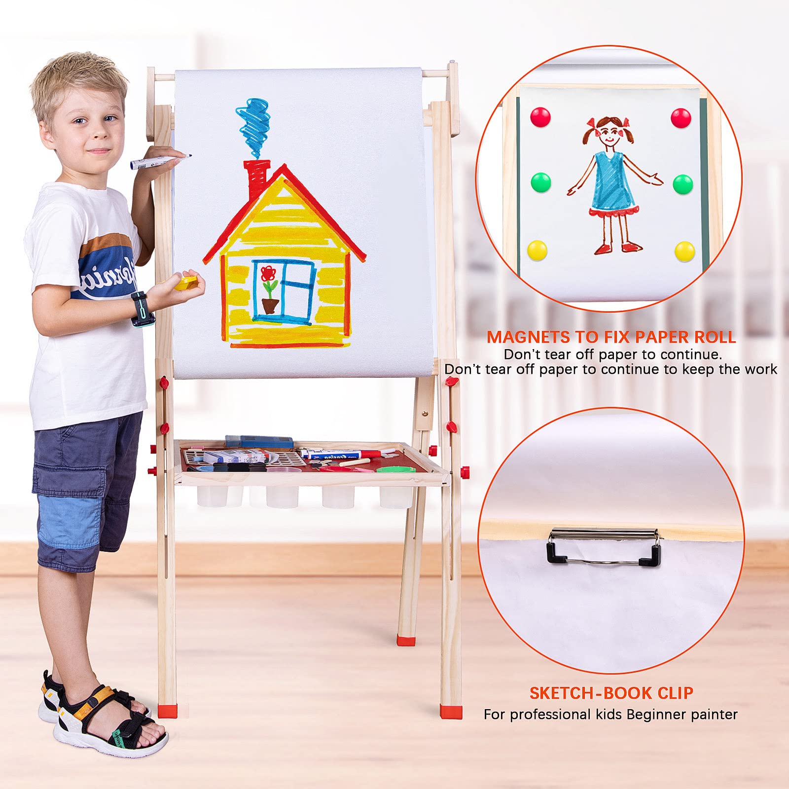 Ragstone Kids Easel 3-in-1 design for chalkboard, whiteboard, and paper