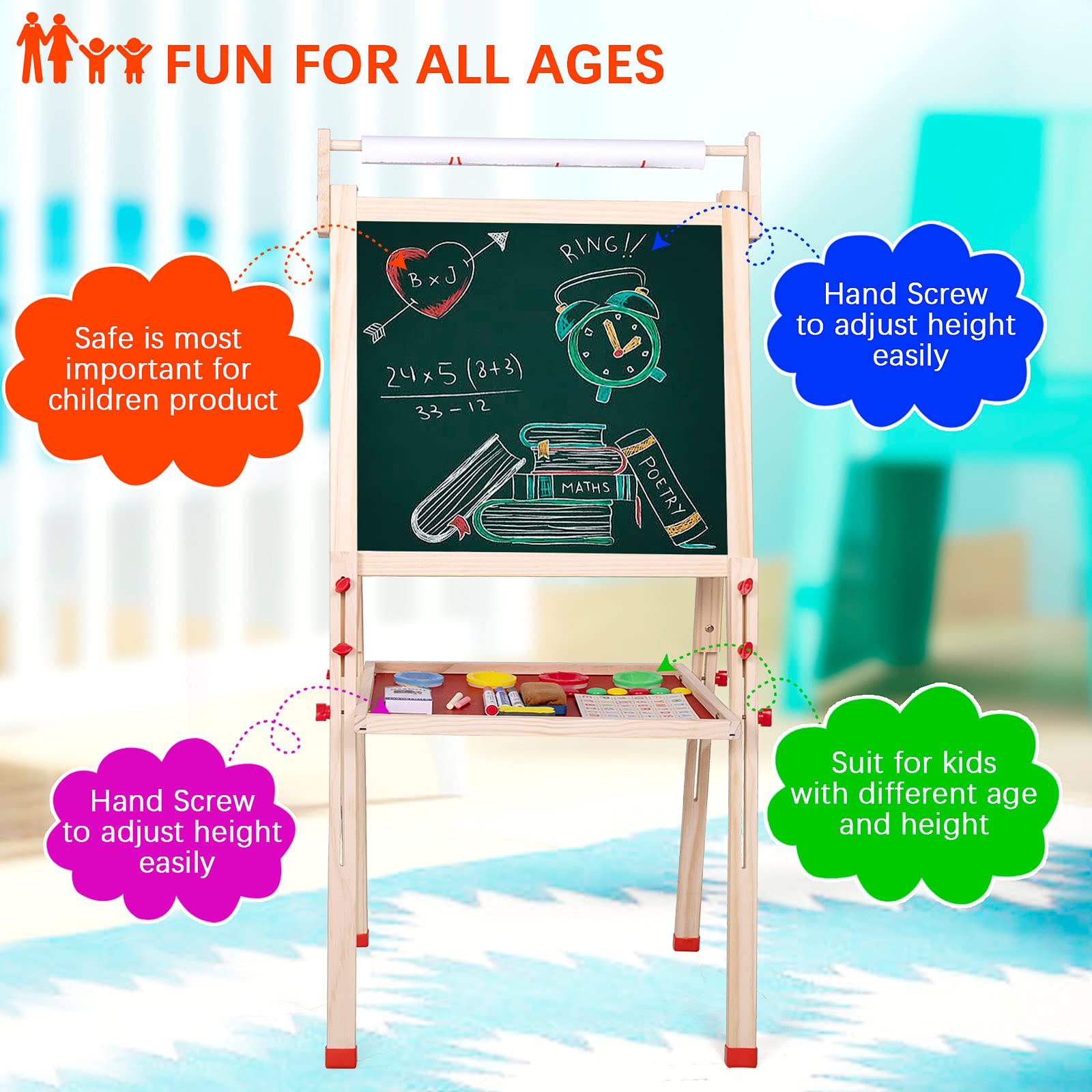Ragstone Kids Easel sturdy wooden frame supports creative play