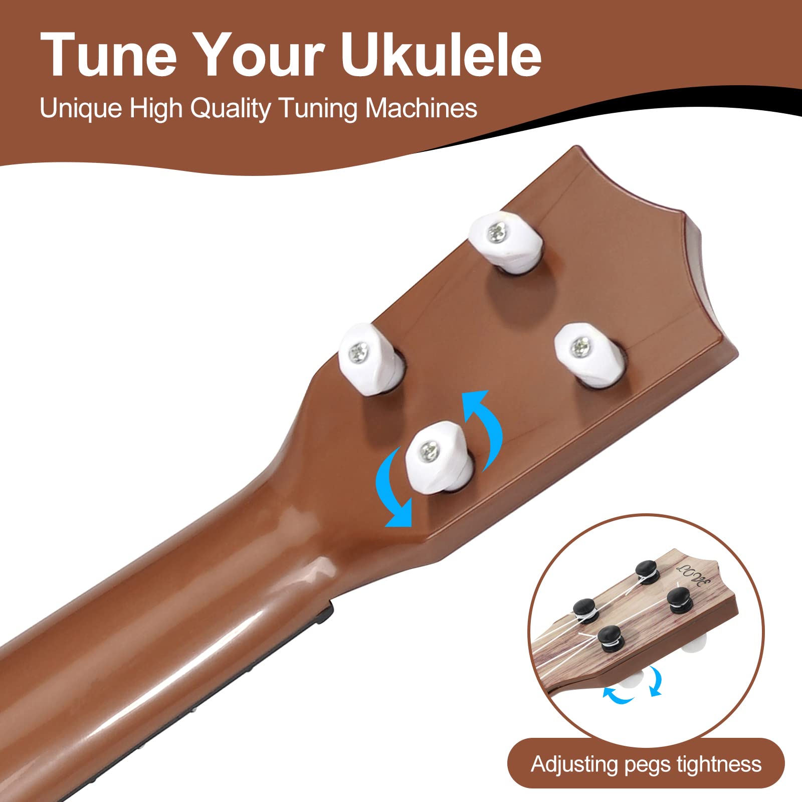 Raimy 17in ukulele side profile, compact design for easy handling by kids.