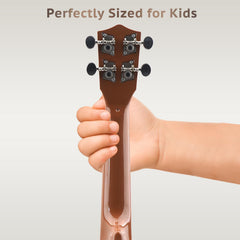 Raimy Kids Guitar Ukulele 21in play position illustrating easy handling