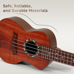 Raimy Kids Guitar Ukulele 21in strings closeup indicating playability