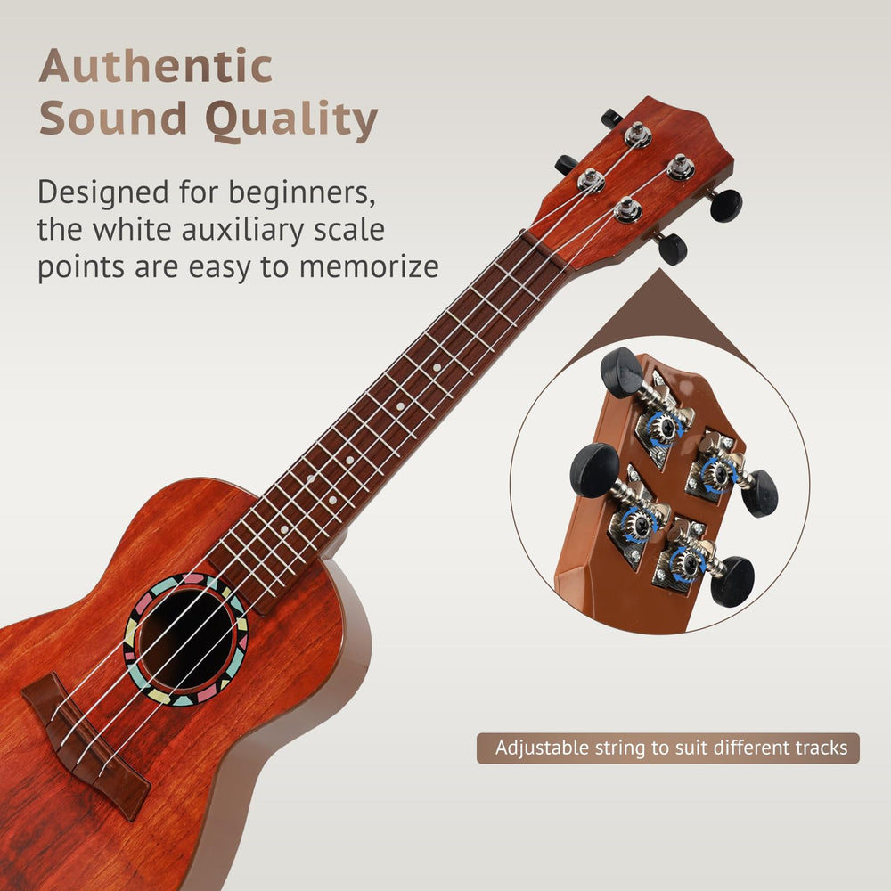 Raimy Kids Guitar Ukulele 21in wood grain detail emphasizing durable finish