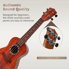 Raimy Kids Guitar Ukulele 21in wood grain detail emphasizing durable finish